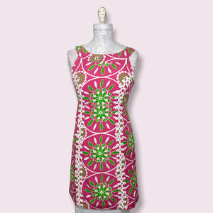 Lilly Pulitzer Jacqueline Silk Pink/Green/White Dress Size 4 Women Side Zip